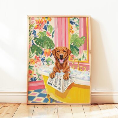 Labrador Red Bathroom Colourful Wall Art
