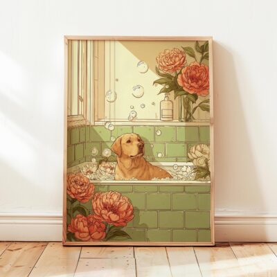 Labrador Bathroom Yellow Having Bath Wall Art