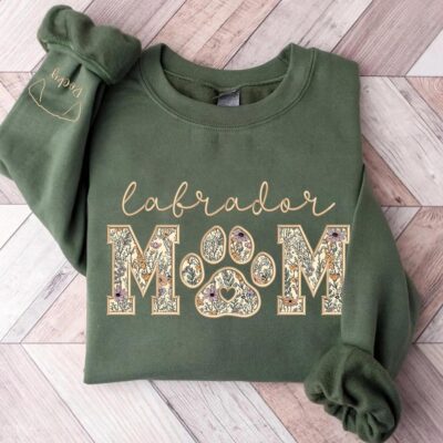 Labrador Mom Floral Applique Embroidered Sweatshirt