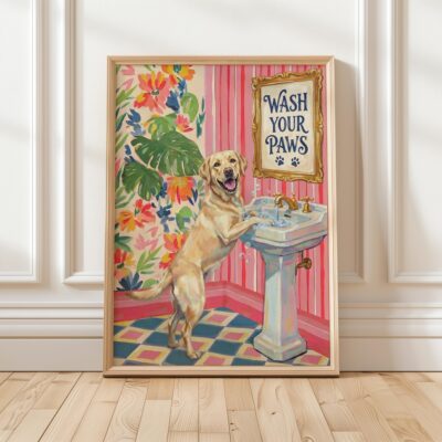 Labrador Yellow Bathroom Paws Wall Art