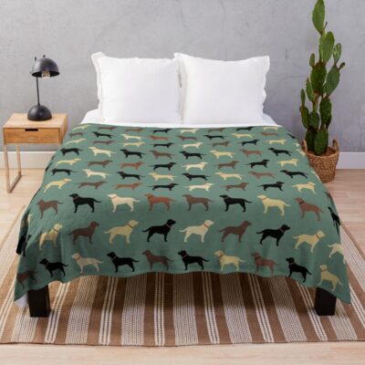 Labrador Retriever Dog Silhouettes Pattern With Chocolate Yellow Red And Black Labs Throw Blanket