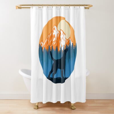 Labrador Dog Silhouette Sunset Mountain Forest Labrador Lover Shower Curtain