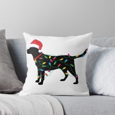 Christmas Labrador Retriever In Santa Hat Christmas Lights Holiday Dog Gift Santa Dog Throw Pillow